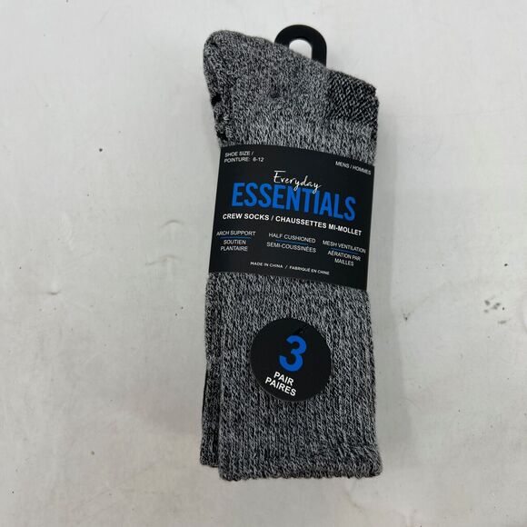 Everyday Essentials Socks Mens 6-12 Crew Arch Support Half Cushioned Mesh 3 Pair - Picture 2 of 9